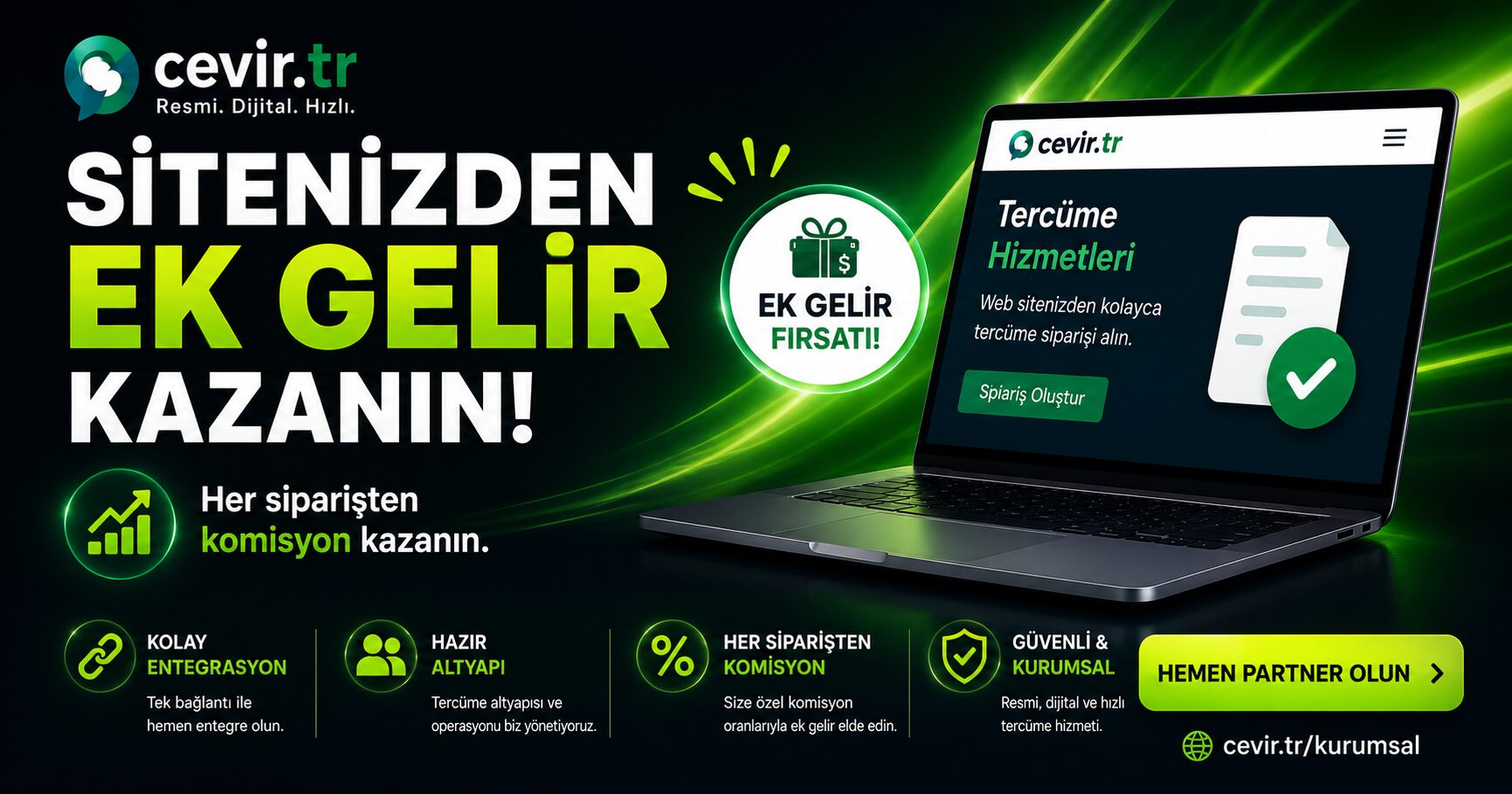 Web sitenizden ek gelir kazanın çeviri API ve iş ortaklığı broşürü