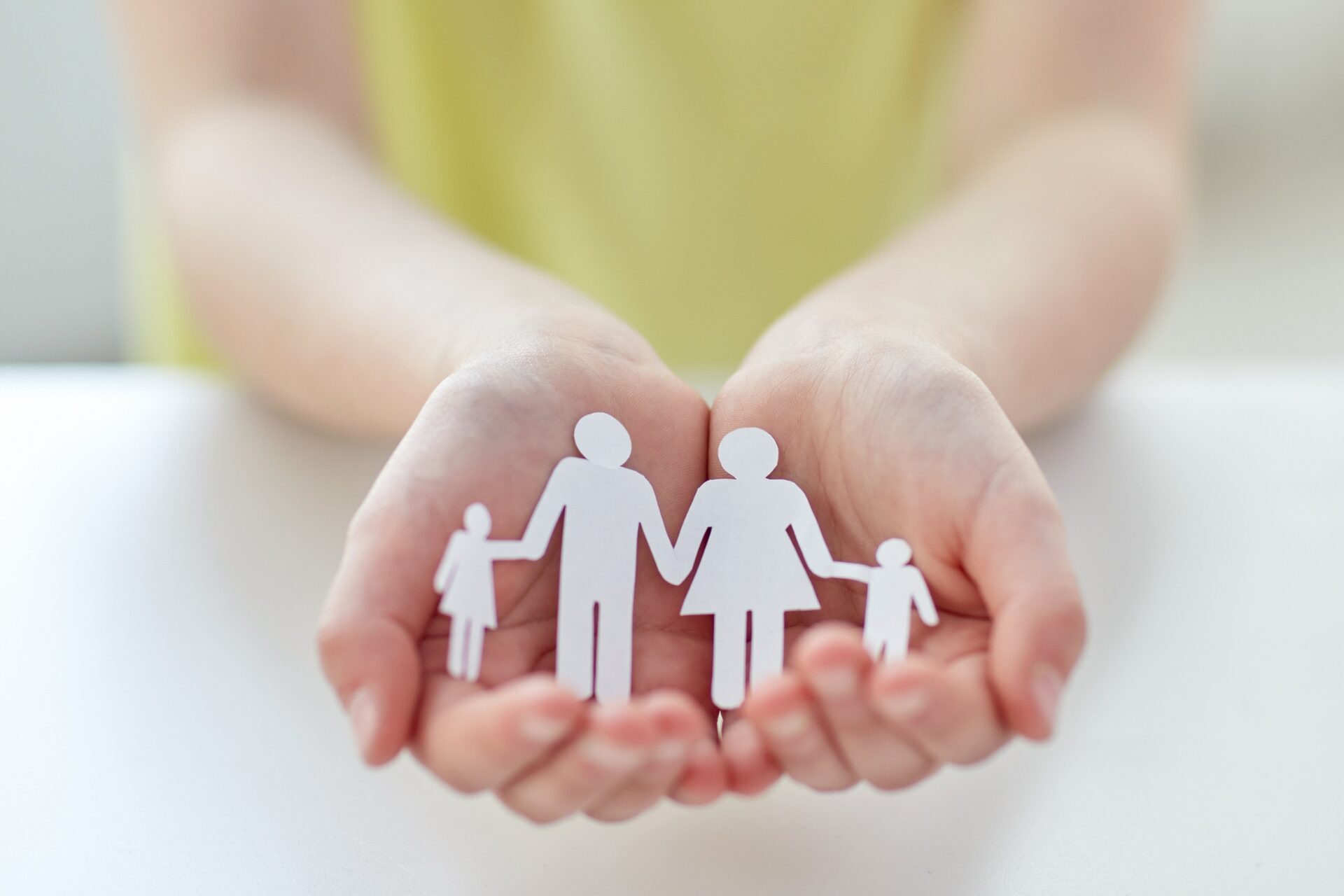 Aile birleşimi sürecini simgeleyen avuç içinde aile görseli